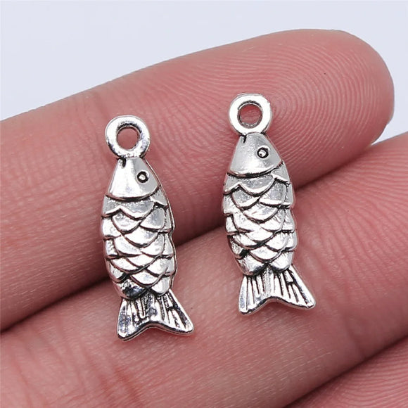 10pcs/lot Charms Double Sided Fish 19*7mm Tibetan  Silver Color Pendants Antique Jewelry Making DIY Handmade Craft