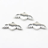 10pieces 13x26mm Small Heart Wing Charm Carved Friend Antique Silver Color Angel Wing Pendant For Jewelry Making DIY Findings