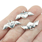 10pieces 13x26mm Small Heart Wing Charm Carved Friend Antique Silver Color Angel Wing Pendant For Jewelry Making DIY Findings