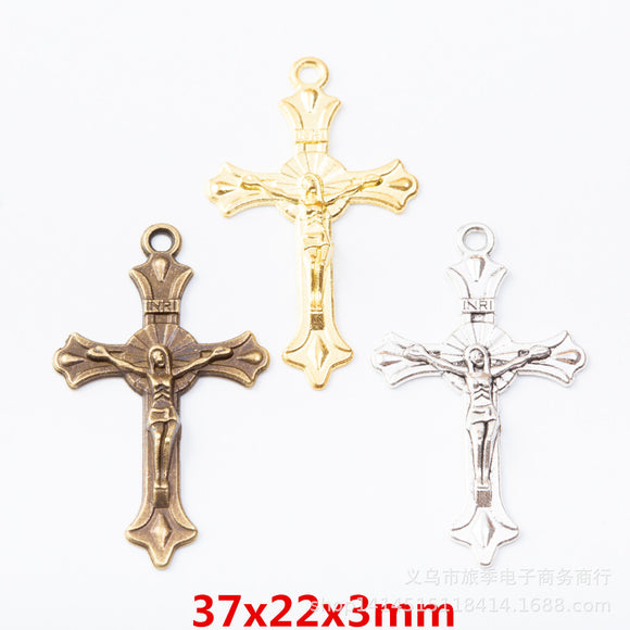 High Quality 20 Pieces/Lot 37mm*22mm Antique Silver Plated Cross Jewish Jesus Crucifix Charms EF3786