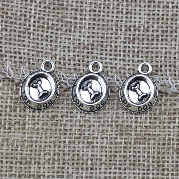 12 Pieces 15*11mm Hight Quality Alloy Antique Silver Color Dog Bone Bowl  Charms For DIY  Pet Jewelry Making