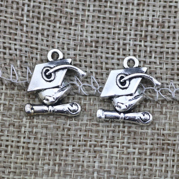 12 Pieces 16.7x14mm Antique Silver Color Graduation Bachelor Cap Charms Jewelry Handcraft Making DIY