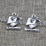 12 Pieces 16.7x14mm Antique Silver Color Graduation Bachelor Cap Charms Jewelry Handcraft Making DIY