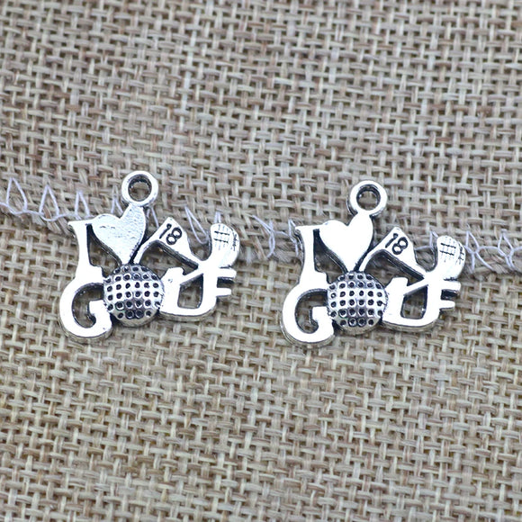 12Pcs 16*20mm Antique Silver Plated Alloy I Love Golf Words Charms Necklace Pendant Accessories Charms For Diy Jewelry Making