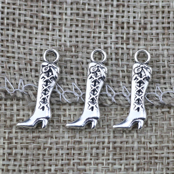 12Pieces/Lot 7*20mm Alloy Women Boots Charm  Pendants Antique Silver Plated  DIY Jewelry Handmade Charm