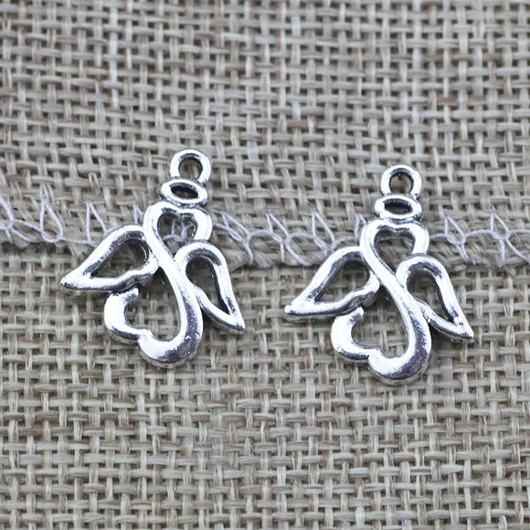 12Pieces/lot 17x20mm Small Alloy Angel  Charm Antique Silver Color Heart Charms Wings of Liberty Jewelry Making Craft Pendant