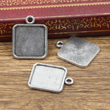 12cs Fit 15mm Square Simple Glass Cabochon Base Setting Antique Bronze Silver Color Color Pendant Tray For Jewelry DIY Making