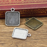 12cs Fit 15mm Square Simple Glass Cabochon Base Setting Antique Bronze Silver Color Color Pendant Tray For Jewelry DIY Making