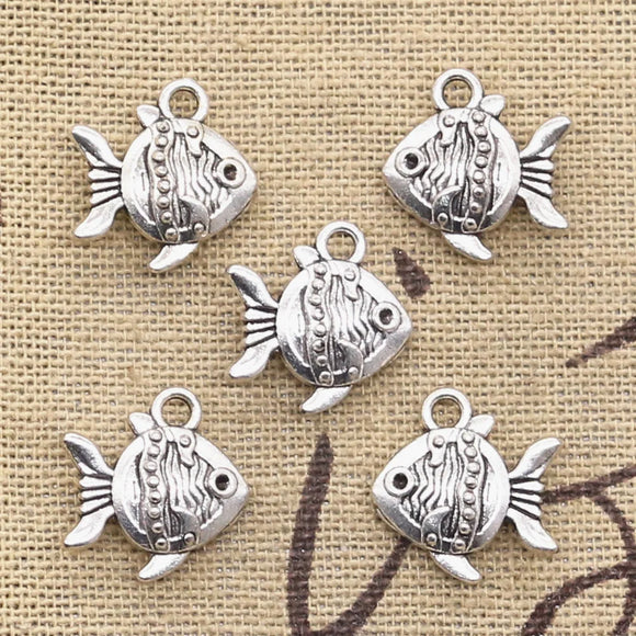 20pcs Charms Double Sided Fish Goldfish 14x15mm Antique Pendant Fit Vintage Tibetan Silver Color DIY Handmade Jewelry