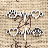 12pcs Charms ECG Heartbeat Connector Heart Dog Claw Link 12x34mm Antique Silver Color Pendant Making DIY Tibetan Finding Jewelry
