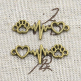 12pcs Charms ECG Heartbeat Connector Heart Dog Claw Link 12x34mm Antique Silver Color Pendant Making DIY Tibetan Finding Jewelry
