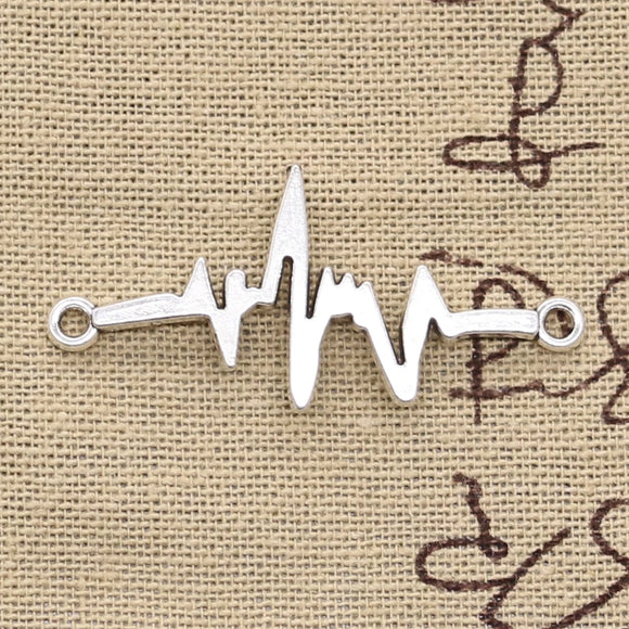 15pcs Charms ECG Link Connector 40x20mm Antique Pendant Fit Vintage Tibetan Bronze Silver Color DIY Handmade Jewelry