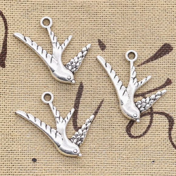 15pcs Charms Flying Swallow Bird 26x25mm Antique Silver Color Pendants Making DIY Handmade Tibetan Finding Jewelry ef4766