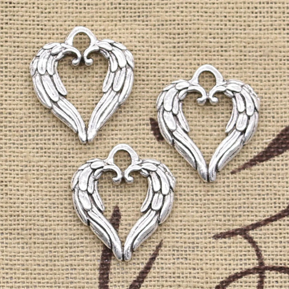 12pcs Charms Heart Angel Wings 19x17mm Antique Silver Color Plated Pendants Making DIY Handmade Tibetan Finding Jewelry