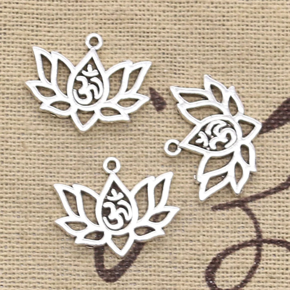 12pcs Charms Lotus Flower Yoga Om 21x17mm Antique Making Pendant fit,Vintage Tibetan Silver color,DIY Handmade Jewelry