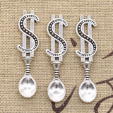 12pcs Charms Money Dollar Spoon 37x9mm Antique Silver Color Plated Pendants Making DIY Handmade Tibetan Finding Jewelry