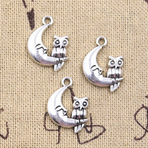 12pcs Charms Moon Owl 20x14mm Antique Silver Color Pendants Making DIY Handmade Tibetan Finding Jewelry