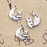 12pcs Charms Moon Owl 20x14mm Antique Silver Color Pendants Making DIY Handmade Tibetan Finding Jewelry