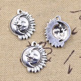 12pcs Charms Moon Sun Sunshine 20x16mm Antique Silver Color Pendants Making DIY Handmade Tibetan Finding Jewelry