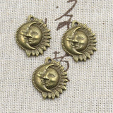 12pcs Charms Moon Sun Sunshine 20x16mm Antique Silver Color Pendants Making DIY Handmade Tibetan Finding Jewelry