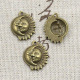 12pcs Charms Moon Sun Sunshine 20x16mm Antique Silver Color Pendants Making DIY Handmade Tibetan Finding Jewelry