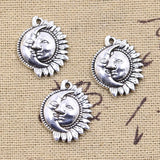 12pcs Charms Moon Sun Sunshine 20x16mm Antique Silver Color Pendants Making DIY Handmade Tibetan Finding Jewelry