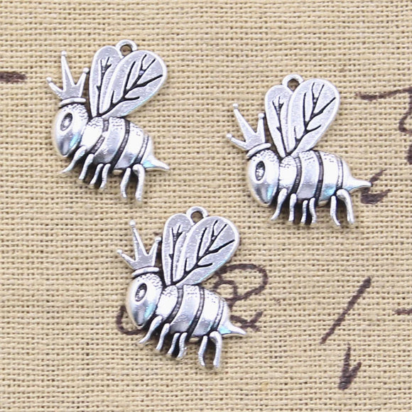 12pcs Charms Queen Bee Hornet Honey Honeybee 20x18mm Antique Silver Color Pendants Making DIY Handmade Tibetan Finding Jewelry