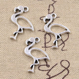 20pcs Charms Single Stand Crane Flamingo 24x17mm Antique Silver Color Pendants Making DIY Handmade Tibetan Finding Jewelry