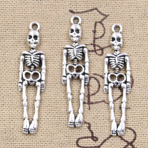 12pcs Charms Skull Skeleton Man 39x9mm Antique Silver Color Plated Pendants Making DIY Handmade Tibetan Finding Jewelry