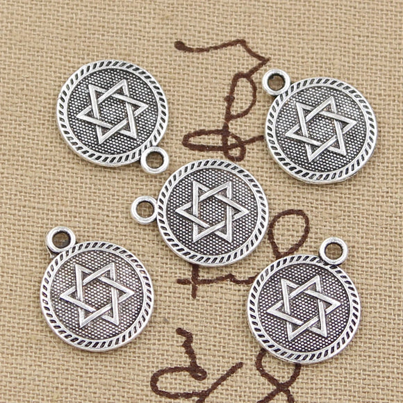 12pcs Charms Star Of David Shield Of David 18x15mm Antique Silver Color Pendants Making DIY Handmade Tibetan Finding Jewelry