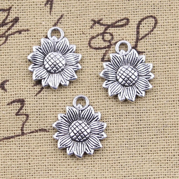 12pcs Charms Sunflower Flower 18x15mm Antique Bronze Silver Color Plated Pendants Making DIY Handmade Tibetan Finding Jewelry