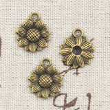 12pcs Charms Sunflower Flower 18x15mm Antique Bronze Silver Color Plated Pendants Making DIY Handmade Tibetan Finding Jewelry