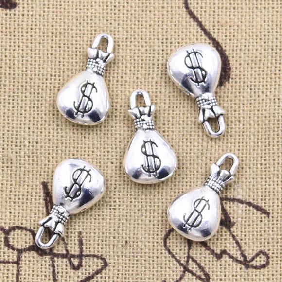 20pcs Charms Wallet Dollar Purse Money 17x9mm Antique Silver Color Pendants Making DIY Handmade Tibetan Finding Jewelry RF4673