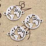12pcs Charms World Map Link Earth Connector 20x26mm Antique Bronze Silver Color Pendants Making DIY Handmade Tibetan Finding