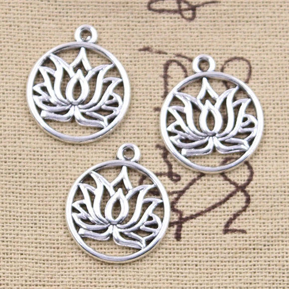 12pcs Charms Yoga Lotus Flower 22x19mm Antique Silver Color Plated Pendants Making DIY Handmade Tibetan Finding Jewelry