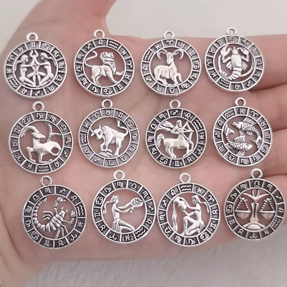 12pcs Twelve Constellations Aries Taurus Gemini Cancer Leo Virgo Pendant  Earrings Necklace For DIY Jewelry Making Accessorie