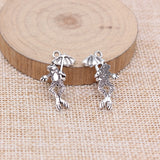 13pcs Charms Frog Holding Lotus Leaf Umbrella 27x16mm Antique Silver Color Pendants DIY Jewelry Making Handmade Tibetan Jewelry