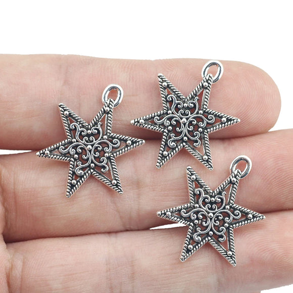 15 Pieces 19*25mm Antique Silver Color Star Hollow Charms Earrings For DIY Jewelry Making