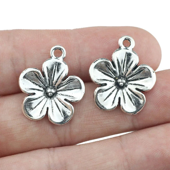 15PCS 20*23mm Antique Silver Plated Flower Charm Pendant  For Jewelry Making DIY Jewelry Findings