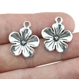 15PCS 20*23mm Antique Silver Plated Flower Charm Pendant  For Jewelry Making DIY Jewelry Findings