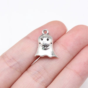 15Pcs/Lot Charms Halloween Ghost 17x14mm Antique Silver Color Pendants Making DIY Handmade Tibetan Finding Jewelry