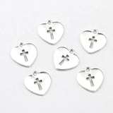 15Pieces 17x16mm Heart Hollow Cross Charms Antique Silver Color Charms For DIY Handmade Making Jewelry