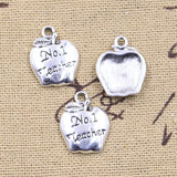 15pcs Charms Apple NO.1 Teacher 18x14mm Antique Silver Color Pendants Making DIY Handmade Tibetan Finding Jewelry