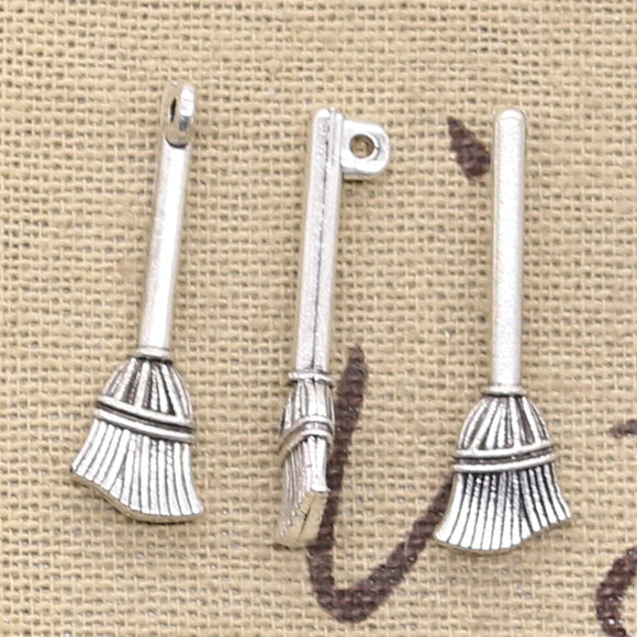 15pcs Charms Beson Broom 27x10mm Antique Making Pendant fit,Vintage Tibetan Bronze Silver color,DIY Handmade Jewelry
