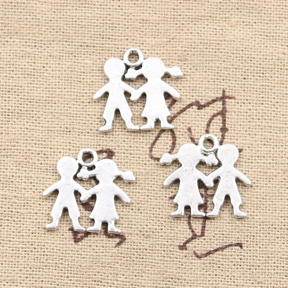 20pcs Charms Boy Girl Lover 16x17mm Antique Tibetan Bronze Silver Color Pendant Findings DIY Vintage Choker Handmade Jewelry