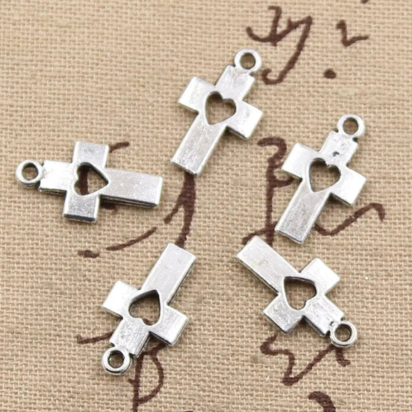 15pcs Charms Cross Heart 18x10mm Antique Making Pendant fit,Vintage Tibetan Bronze Silver color,DIY Handmade Jewelry