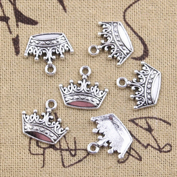 20pcs Charms Crown 15x18mm Antique Silver Color Pendants Making DIY Handmade Tibetan Finding Jewelry EF4691