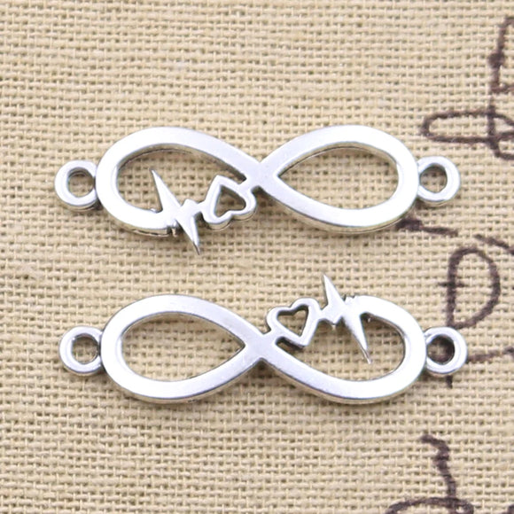15pcs Charms ECG Heartbeat Heart Intifinty Link 11x33mm Antique Silver Color Pendant Making DIY Handmade Tibetan Finding Jewelry