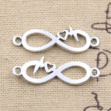 15pcs Charms ECG Heartbeat Heart Intifinty Link 11x33mm Antique Silver Color Pendant Making DIY Handmade Tibetan Finding Jewelry