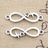15pcs Charms ECG Heartbeat Heart Intifinty Link 11x33mm Antique Silver Color Pendant Making DIY Handmade Tibetan Finding Jewelry